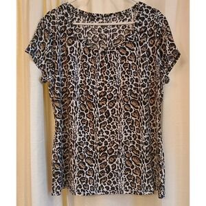 Worthington Women's Cheetah Print Top Cap‎ Sleeve Size XL